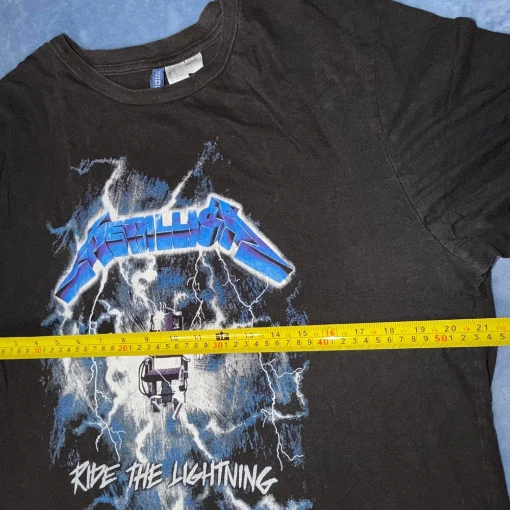 Metallica Ride The Lightning black t-shirt with blue lightning graphic